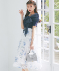 5月中旬販売予定！入荷連絡受付中☆シアーチェック×水彩フラワープリントフレアスカート※鈴木ゆうかさんはブルー着用