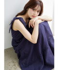 肩リボン付き裾ラインレース装飾リネンライクワンピース  tocco closet(トッコクローゼット)《the VOICE》/#20 ネイビー