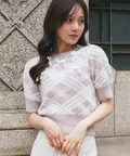 ベロアリボン付きチェックフェザーニットプルオーバー  9月12日(土)再販決定☆ tocco closet(トッコクローゼット)
