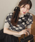 ベロアリボン付きチェックフェザーニットプルオーバー  9月12日(土)再販決定☆ tocco closet(トッコクローゼット)《OuterCollection》