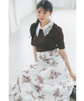 7月下旬販売予定！入荷連絡受付中☆【Ｓ・Ｍサイズ展開】マルチＷＡＹリボン付きシアーチェックフラワープリントフレアスカート※市川美織さんはブラウン＆ピンク着用