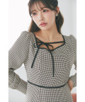 9月中旬販売予定！入荷連絡受付中☆アシメネックリボン千鳥柄ワンピース※えみ姉さんはブラウン着用