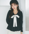 8/29販売予定！入荷連絡受付中☆リボン付きシアーチェックフリルシャーリングトップス※えみ姉さんはブラック着用