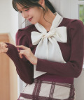 10/31販売予定！入荷連絡受付中☆シアーボウタイリボン付きラメ入りリブニットプルオーバー※鈴木ゆうかさんはボルドー着用