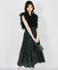 ドット柄デシンウエストフリルギャザースカート tocco closet(トッコクローゼット)