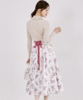 バックベロアレースアップゴブラン風フラワータックフレアスカート tocco closet(トッコクローゼット)　