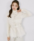 ベルト付き裾レース装飾ＰＵベスト tocco closet(トッコクローゼット) ※オフィシャルサイト限定