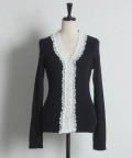 レースフリル装飾Ｖネックリブニットカーディガン tocco closet(トッコクローゼット)※オフィシャルサイト限定 ※セレクトアイテム