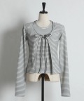 ノースリーブトップス×リボン付きカーディガンのボーダーアンサンブル  tocco closet(トッコクローゼット)　※オフィシャルサイト限定 ※セレクトアイテム