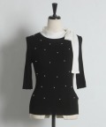 配色サイドリボン付きパールドットランダムリブプルオーバー tocco closet(トッコクローゼット)※オフィシャルサイト限定 ※セレクトアイテム