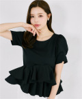 ＵＶカット＆接触冷感＆速乾♪楽して綺麗が叶う異素材アシメフリルリブカットプルオーバー tocco closet(トッコクローゼット)/#05 ブラック(無地)