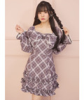 リボン＆フリル付きレース装飾チェックプリントワンピース　Suyunn(スユン)　《PINKorBLUE》※オンラインショップ限定