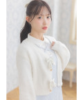 ベロアリボン付きハート釦シャギーニットカーディガン　Suyunn(スユン)　※松本ももなさんはホワイト着用