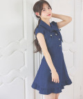 3月販売予定！入荷連絡受付中☆２ＷＡＹリボン付きフラワー釦デニムミニワンピース Suyunn(スユン) ※松本ももなさんはインディゴ着用