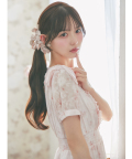 6/20再販予定！入荷連絡受付中☆肩リボン付きシアーチェック×フラワープリントロングワンピース  Suyunn(スユン)※松本ももなさん、齋藤樹愛羅さんはコーラルピンク着用