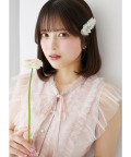 5/16販売予定！入荷連絡受付中☆リボン付きパール釦チュールフリルペプラムブラウス Suyunn(スユン) ※川村結衣さんはホワイト＆ピンク着用