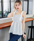 肩リボン付きバックレースアップドットペプラムビスチェ【vareath ヴァレス】 tocco closet(トッコクローゼット)　＊スペシャルプライス品につき返品/キャンセル/配送日指定不可/ラッピング不可/少量在庫のセールの為交換は出来かねる場合がございます。