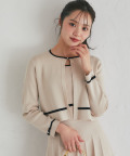 プチリボン＆ビジュー付き配色ニットカーディガン  8月14日(金)再販決定☆tocco closet(トッコクローゼット)《tocco closet luxe》※ブラックの入荷はありません ※ベージュ少量の在庫確保による再販売の為、交換は出来かねる場合がございます。予めご了承ください。