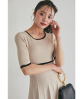 プチリボン付き配色ニットプリーツワンピース   6/26(金)～6/30(火)限定タイムセール☆《tocco closet luxe》《Feel the CITY》＊スペシャルプライス品につき返品/キャンセル/配送日指定不可/ラッピング不可/少量在庫のセールの為交換は出来かねる場合がございます