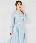 ベルト付きスキッパーシアーシャツワンピース tocco closet(トッコクローゼット)　 《tocco closet luxe》※有村実樹さんはネイビー着用/#163 アイスブルー