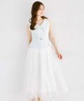 スパンコールミックスレースラインミモレ丈チュールスカート  5月10日(日)再販決定☆《tocco closet luxe》※有村実樹さんはオフホワイト着用  ※少量の在庫確保による再販売の為、交換は出来かねる場合がございます。予めご了承ください。