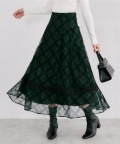 バックレースアップ裾ラインレース切り替えシアーフロッキーチェックフレアスカート 10月8日(木)再販決定☆  tocco closet(トッコクローゼット)　《tocco closet luxe》《BlackCollection》※綺咲愛里さんはダークグリーン着用