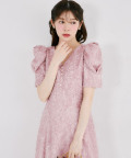 7月中旬～下旬販売予定！入荷連絡受付中☆後ろリボン付きパワーショルダーフラワーフリンジジャガードワンピース《tocco closet luxe》