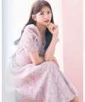 7/19販売予定！入荷連絡受付中☆後ろリボン付きパワーショルダーフラワーフリンジジャガードワンピース《tocco closet luxe》※綺咲愛里さんはダスティピンク着用