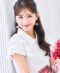 7/19販売予定！入荷連絡受付中☆二の腕をお洒落に目隠し♪フリルメロウ配色パール釦ブラウス《tocco closet luxe》※綺咲愛里さんはオフホワイト着用