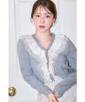 10/11販売予定！入荷連絡受付中☆パール釦ラッフルフリル配色ニットカーディガン《tocco closet luxe》※麻亜里さんはグレー着用