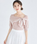 接触冷感♪配色ライン入りリボンアシメケープライクニットプルオーバー 【berashy ベラシー】 tocco closet(トッコクローゼット)　＊スペシャルプライス品につき返品/キャンセル/配送日指定不可/ラッピング不可/少量在庫のセールの為交換は出来かねる場合がございます。