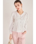 パール釦ドットペプラムブラウス【diamora ディアモラ】 tocco closet ＊スペシャルプライス品につき返品/キャンセル/配送日指定不可/ラッピング不可/少量在庫のセールの為交換は出来かねる場合がございます。