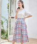 ツイルチェックペイントプリントタックフレアスカート 【emozione エモツィオーネ】 tocco closet(トッコクローゼット) ＊スペシャルプライス品につき返品/キャンセル/配送日指定不可/ラッピング不可/少量在庫のセールの為交換は出来かねる場合がございます。