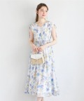 肩ドロストリボン付きフラワープリントウエストシャーリングワンピース  8月5日(水)再販決定☆ tocco closet(トッコクローゼット)