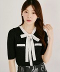ボウタイリボン付きバイカラーラメ入りリブニットプルオーバー 9月22日(火)再販決定☆  tocco closet(トッコクローゼット)※中野恵那さんはブラック着用