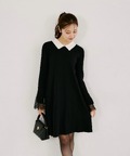 襟付き袖口レース切り替えニットワンピース 10月11日(日)再販決定☆ tocco closet(トッコクローゼット)※中野恵那さんはチャコールグレー着用
