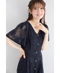ウエストリボン付きパール装飾シアーフラワージャガードワンピース【lenalin レナリン】 tocco closet(トッコクローゼット)　