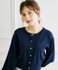 ビジューリボン＆パール釦ＵＶカット加工ニットカーディガン 6月15日(月)オフィシャルサイト限定ネイビー再販☆ tocco closet(トッコクローゼット)　《CherryCollection》※少量の在庫確保による再販売の為、交換は出来かねる場合がございます。予めご了承ください。