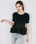 ＵＶカット＆接触冷感＆速乾♪楽して綺麗が叶う異素材アシメフリルリブカットプルオーバー tocco closet(トッコクローゼット)/#230  ブラック(ドット)