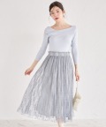 フラワーレース消しプリーツフレアスカート【isalyn イサリン】 tocco closet(トッコクローゼット) ＊スペシャルプライス品につき返品/キャンセル/配送日指定不可/ラッピング不可/少量在庫のセールの為交換は出来かねる場合がございます。