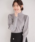 パール付きマトンスリーブプチハイネックニットプルオーバー 3月8日(土)オフィシャルサイト限定グレー再販☆【junelise ジュネリス】 tocco closet(トッコクローゼット)　※少量の在庫確保による再販売の為、交換は出来かねる場合がございます。予めご了承ください。