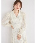 襟付きパール飾り釦ドットワンピース【lantines ランティネス】 tocco closet(トッコクローゼット)　※オフィシャルサイト限定
