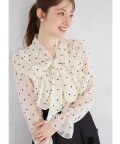 再販予定！入荷連絡受付中☆ボウタイリボン付きフロッキーハートドットブラウス【lefano レファーノ】 tocco closet(トッコクローゼット)※オフィシャルサイト限定