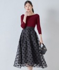 フロッキードットオーガンジータックフレアスカート【liforny リフォニー】 tocco closet  ＊スペシャルプライス品につき返品/キャンセル/配送日指定不可/ラッピング不可/少量在庫のセールの為交換は出来かねる場合がございます。