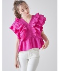 シャーリングフリルペプラムブラウス 【losdia ロスディア】 tocco closet＊スペシャルプライス品につき返品/キャンセル/配送日指定不可/ラッピング不可/少量在庫のセールの為交換は出来かねる場合がございます。