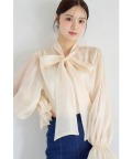 ボウタイリボン付きシアーペプラムブラウス【mahali マハリ】 tocco closet(トッコクローゼット)　※オフィシャルサイト限定