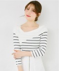 レディ感とセクシーさを併せ持つ袖口パール付きアシメリブニットプルオーバー  tocco closet(トッコクローゼット)