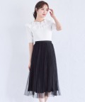 ビーズ付きウエストプチフリルプリーツチュールスカート【ricotea リコティア】 tocco closet(トッコクローゼット)　＊スペシャルプライス品につき返品/キャンセル/配送日指定不可/ラッピング不可/少量在庫のセールの為交換は出来かねる場合がございます。