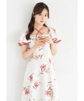 リリープリントフレアスリーブバックレースアップワンピース【rienche リエンシェ】 tocco closet(トッコクローゼット)