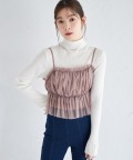 後ろリボン付きチュールシャーリングフリルキャミトップス【rimrose リムロス】 tocco closet(トッコクローゼット)　＊スペシャルプライス品につき返品/キャンセル/配送日指定不可/ラッピング不可/少量在庫のセールの為交換は出来かねる場合がございます。